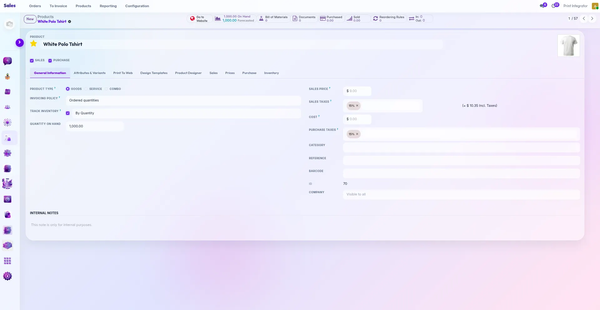 Sales order screen for the personalized order with View Design link